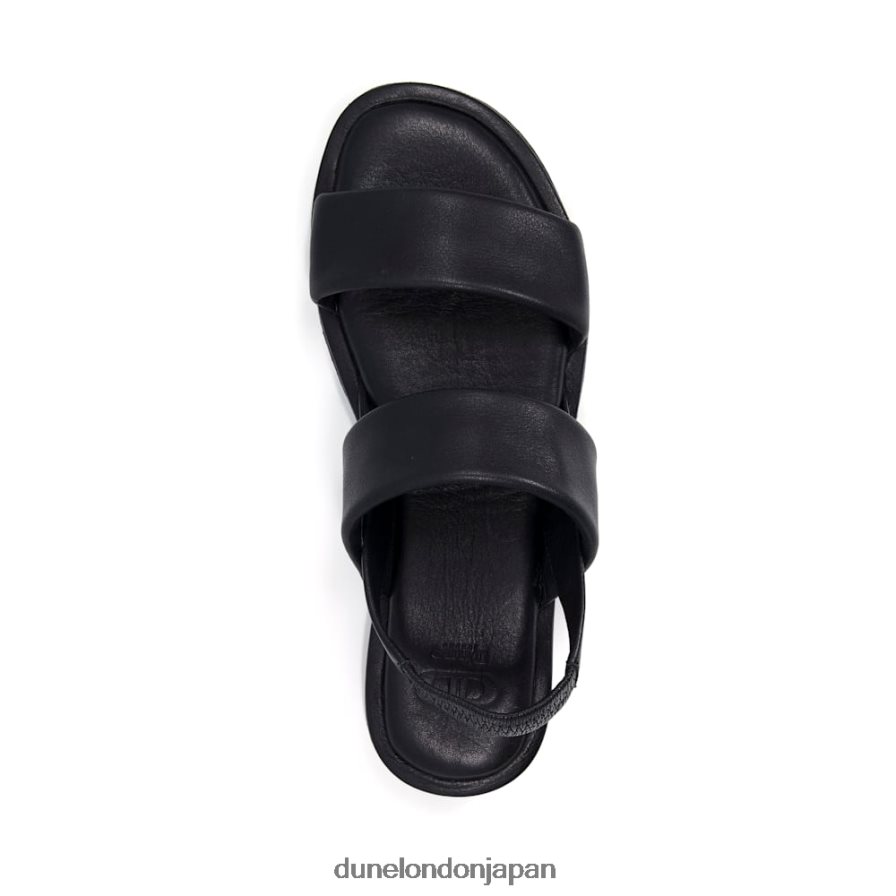 賞賛 ダブルストラップ レザーサンダル 黒 女性 Dune London 4JB82R337