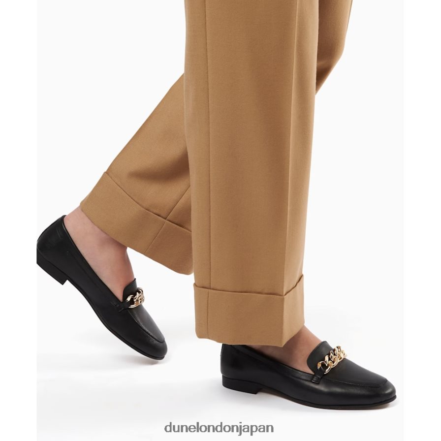 金細工師 チェーントリム レザーローファー 黒 女性 Dune London 4JB82R348
