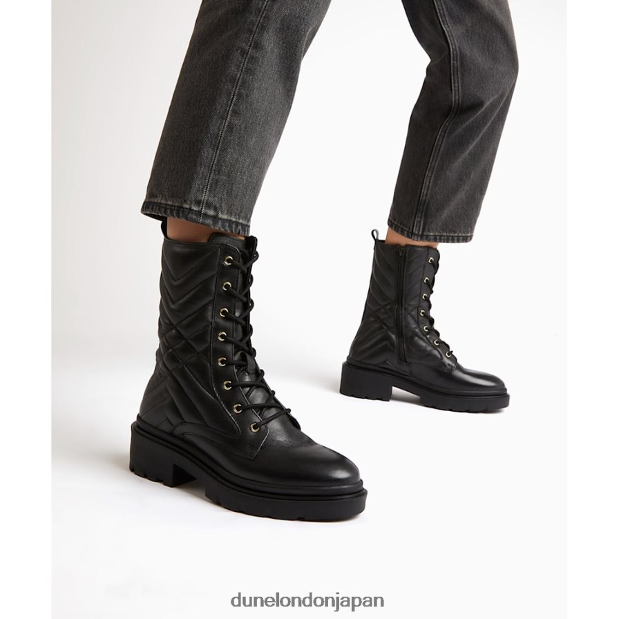 支払者 キルティングバイカーブーツ 黒 女性 Dune London 4JB82R357