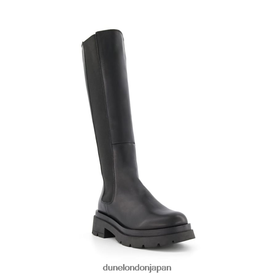 テンパス チャンキーソール レザーニーハイブーツ 黒 女性 Dune London 4JB82R363