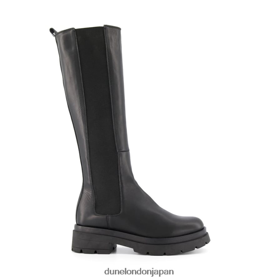 テンパス チャンキーソール レザーニーハイブーツ 黒 女性 Dune London 4JB82R363