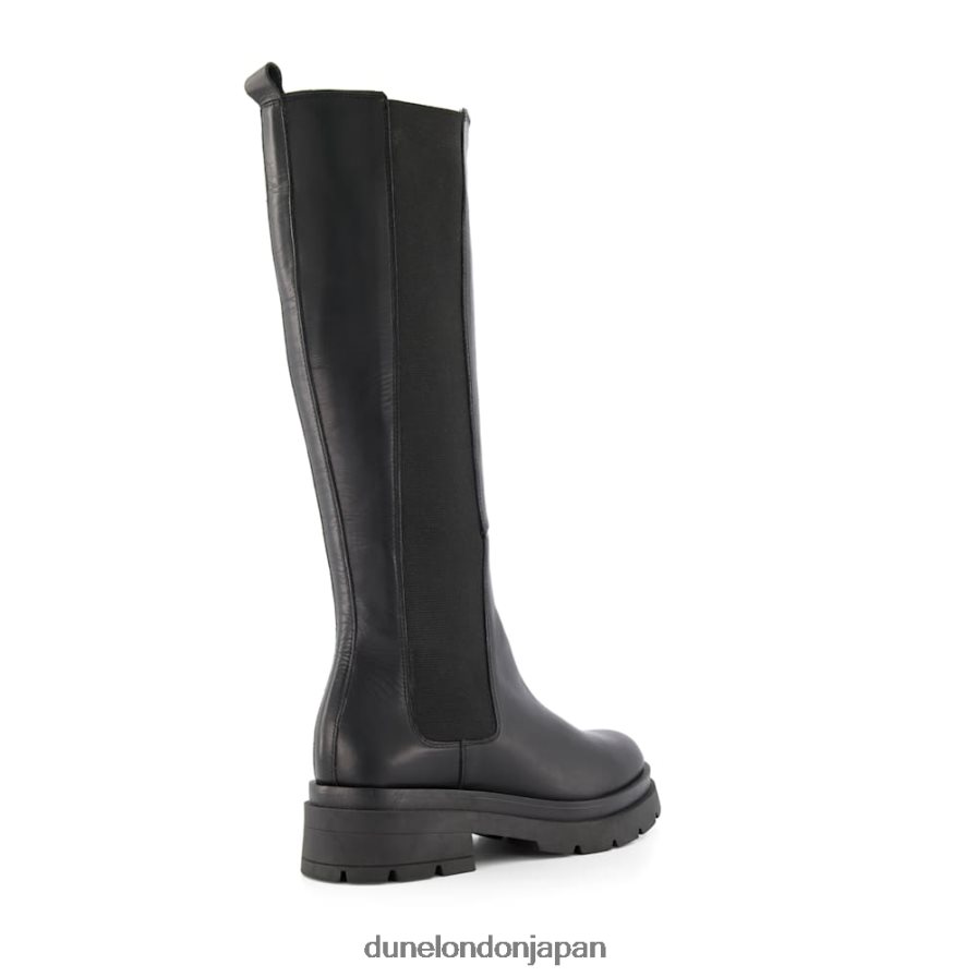 テンパス チャンキーソール レザーニーハイブーツ 黒 女性 Dune London 4JB82R363