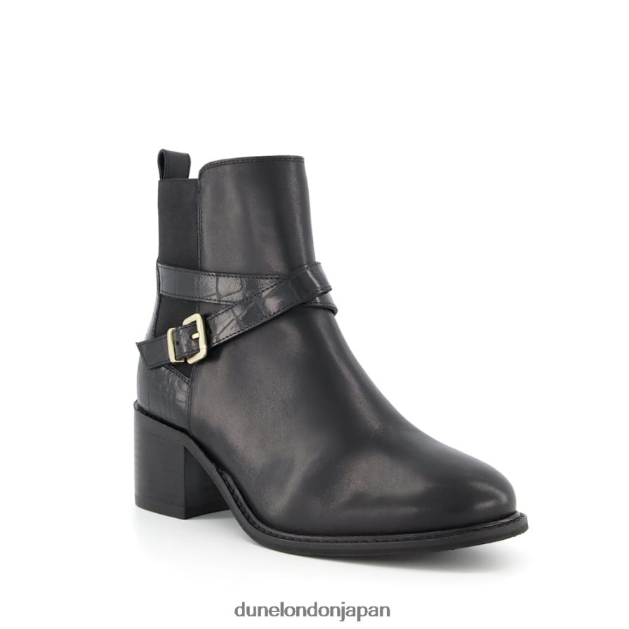 詩人 ブロックヒール アンクルストラップ ブーツ 黒 女性 Dune London 4JB82R368