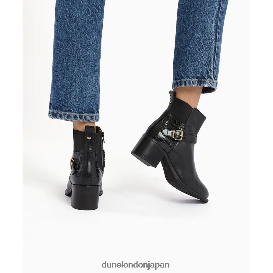 詩人 ブロックヒール アンクルストラップ ブーツ 黒 女性 Dune London 4JB82R368