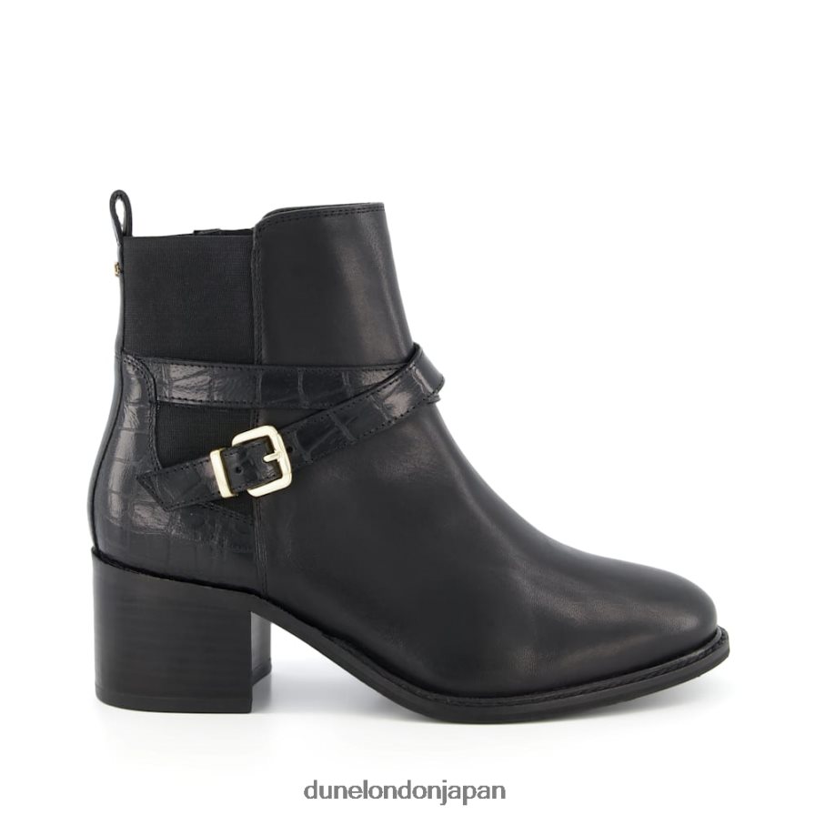 詩人 ブロックヒール アンクルストラップ ブーツ 黒 女性 Dune London 4JB82R368