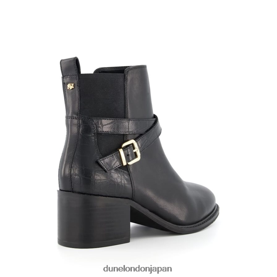 詩人 ブロックヒール アンクルストラップ ブーツ 黒 女性 Dune London 4JB82R368