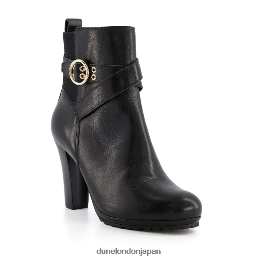 オレアナ レザーバックルストラップ アンクルブーツ 黒 女性 Dune London 4JB82R374