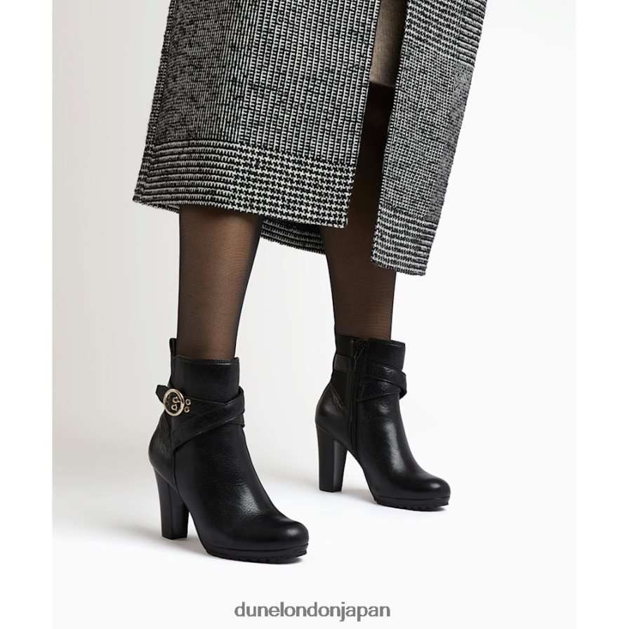 オレアナ レザーバックルストラップ アンクルブーツ 黒 女性 Dune London 4JB82R374