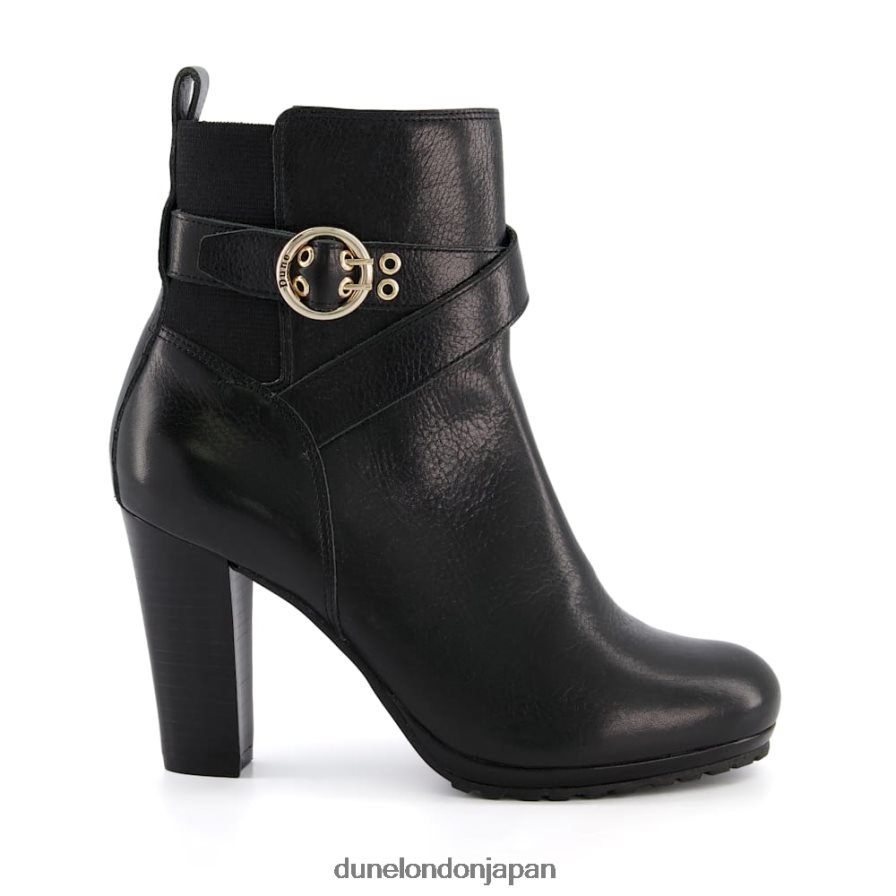 オレアナ レザーバックルストラップ アンクルブーツ 黒 女性 Dune London 4JB82R374