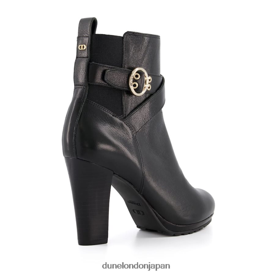 オレアナ レザーバックルストラップ アンクルブーツ 黒 女性 Dune London 4JB82R374