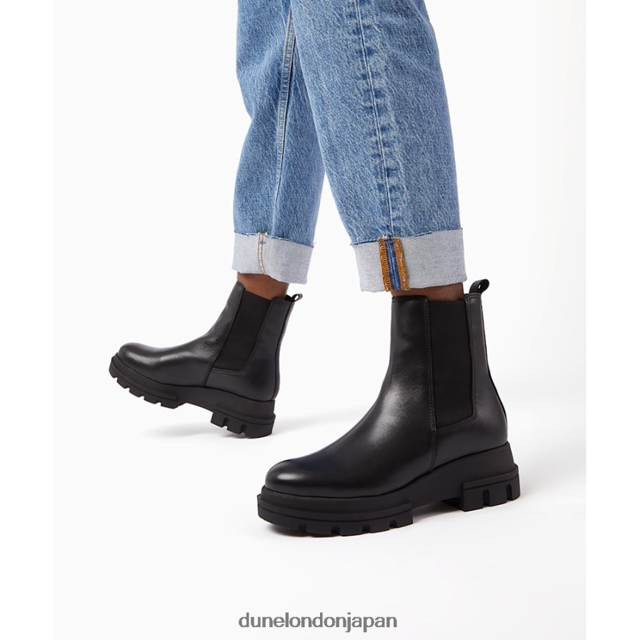 プロヴァンス レザーチャンキーソールチェルシーブーツ 黒 女性 Dune London 4JB82R378