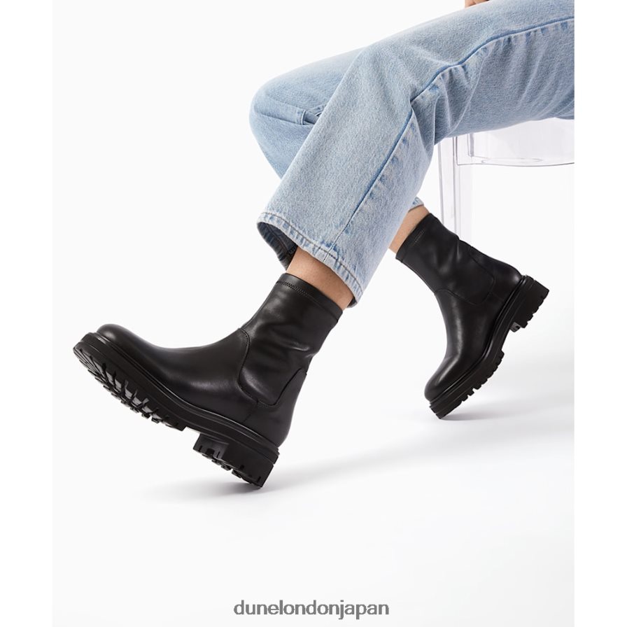 パットニー ストレッチレザーソックスブーツ 黒 女性 Dune London 4JB82R379