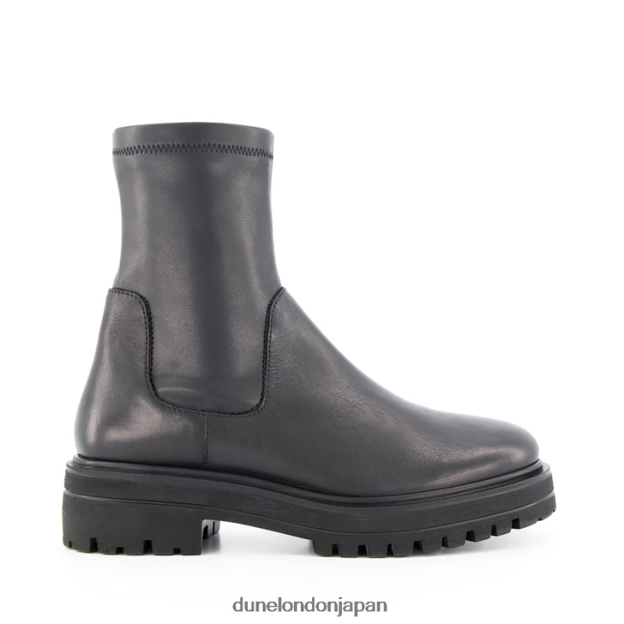 パットニー ストレッチレザーソックスブーツ 黒 女性 Dune London 4JB82R379