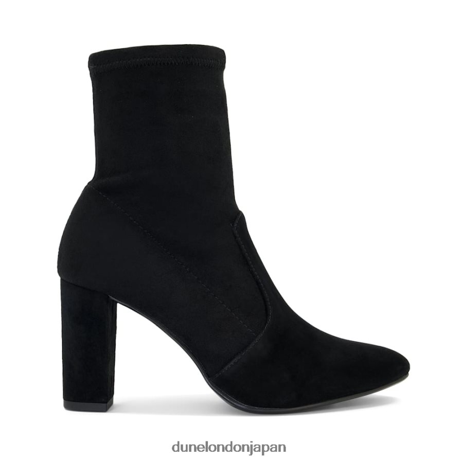 光学的 スエード ブロックヒール ソックスブーツ 黒 女性 Dune London 4JB82R393