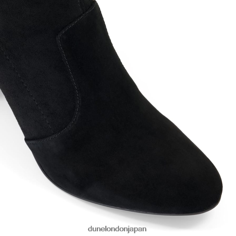 光学的 スエード ブロックヒール ソックスブーツ 黒 女性 Dune London 4JB82R393