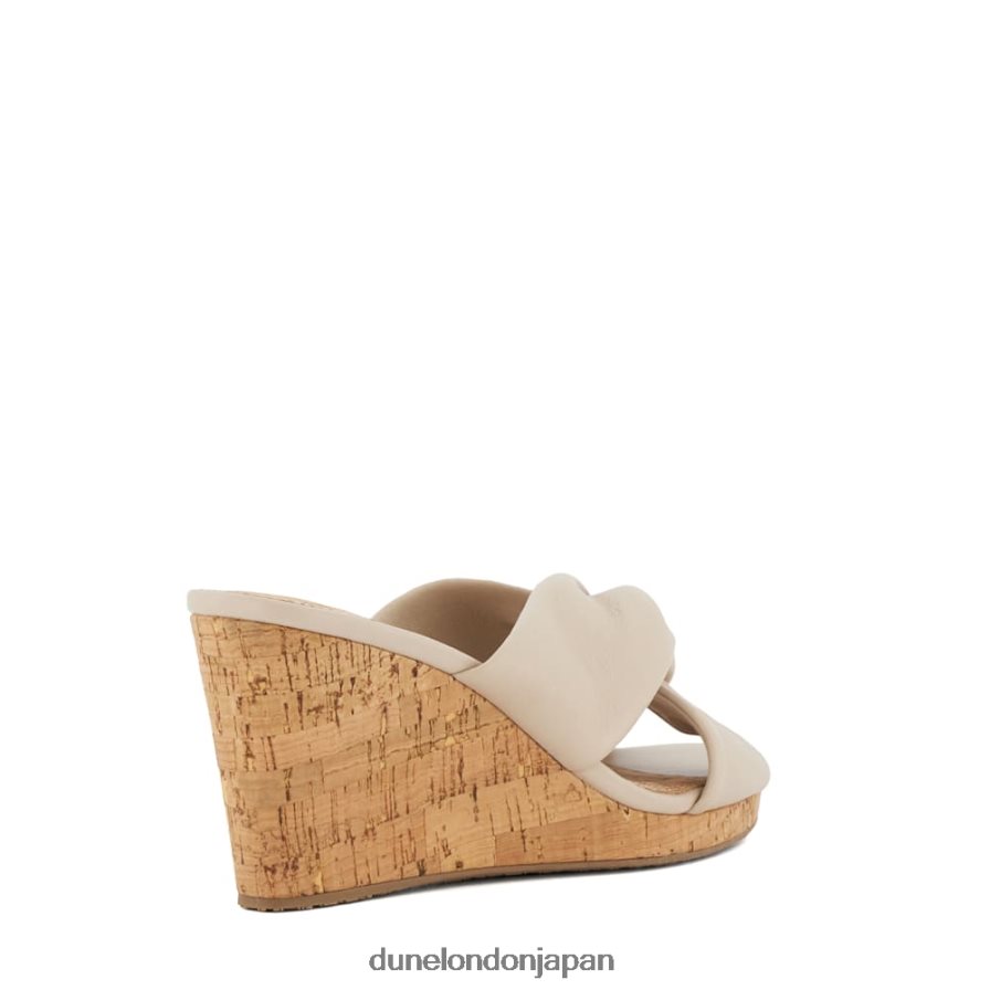 カシー ノットディテール レザー コルクウェッジ サンダル 生成り 女性 Dune London 4JB82R403