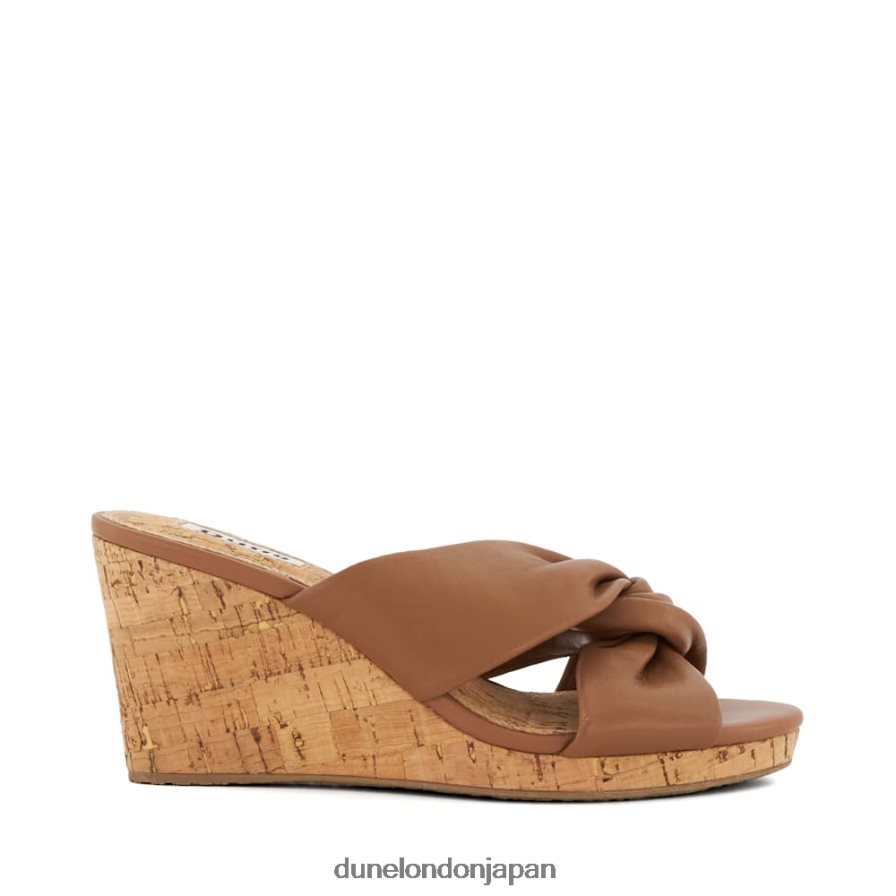 カシー ノットディテール レザー コルクウェッジ サンダル 黄褐色 女性 Dune London 4JB82R404