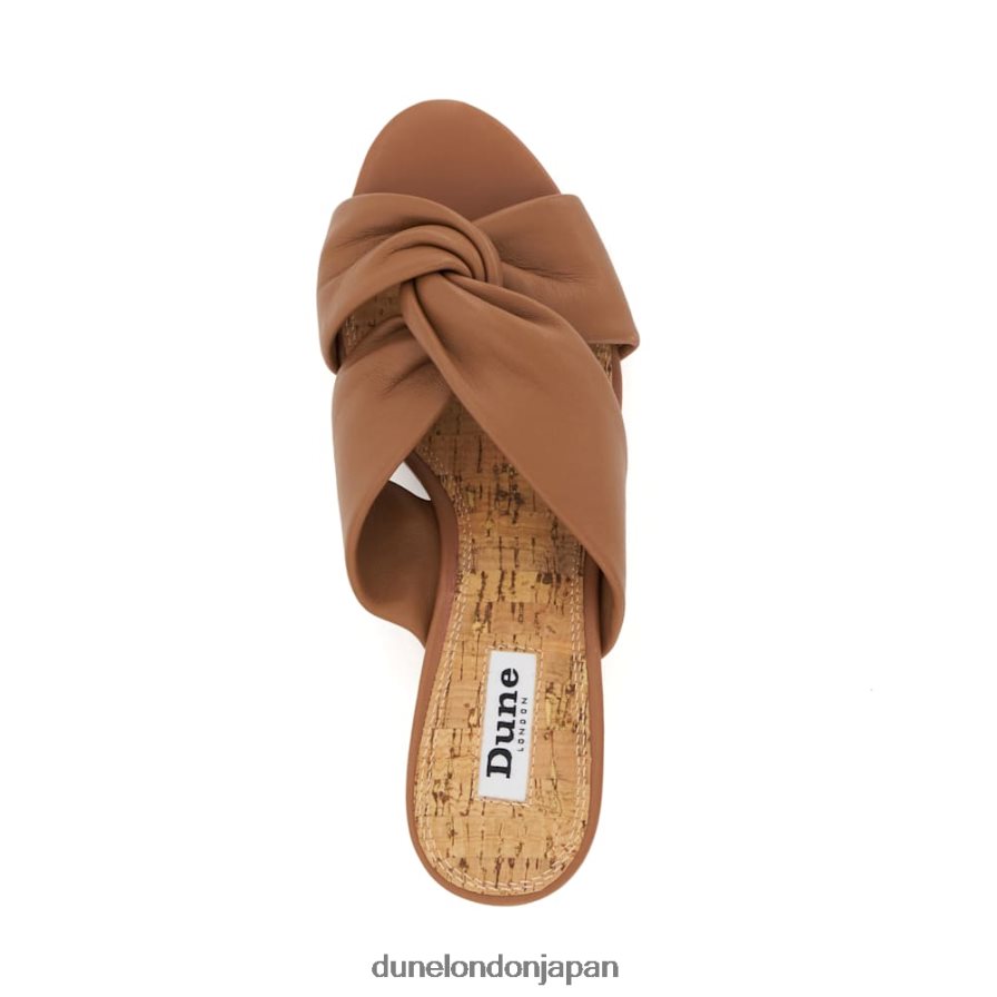 カシー ノットディテール レザー コルクウェッジ サンダル 黄褐色 女性 Dune London 4JB82R404