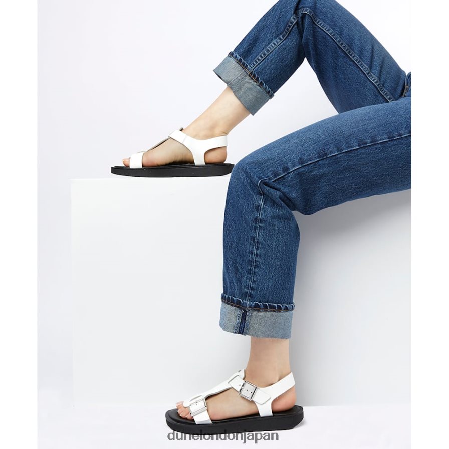 ラングリー チャンキーバックルフラットサンダル 白 女性 Dune London 4JB82R421