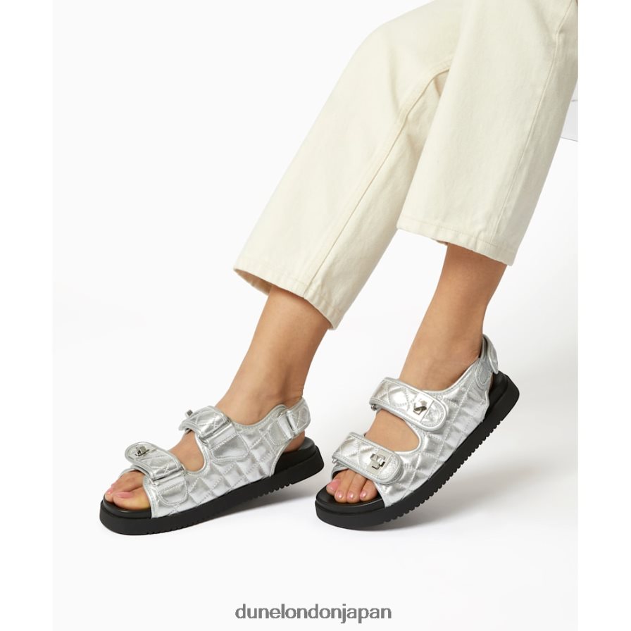 ロックストック ダブルストラップターンロックフラットサンダル 銀 女性 Dune London 4JB82R428