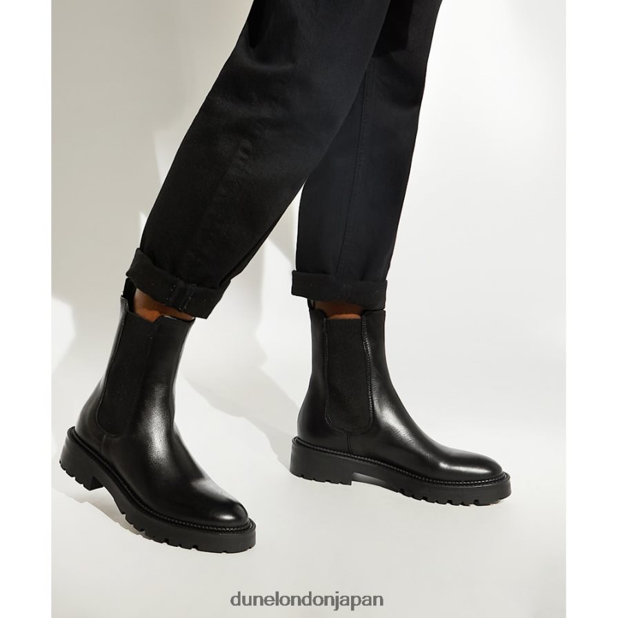 写真 レザークリートバイカーブーツ 黒 女性 Dune London 4JB82R433