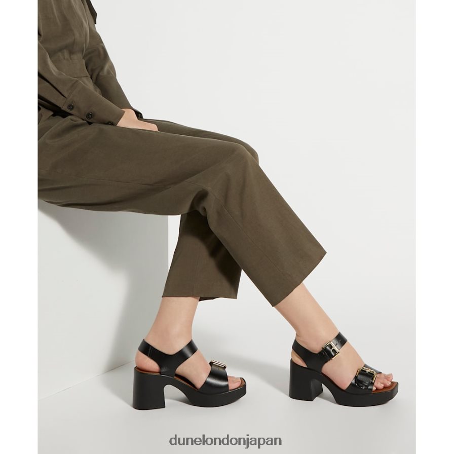 ジェニー レザープラットフォームサンダル 黒 女性 Dune London 4JB82R453