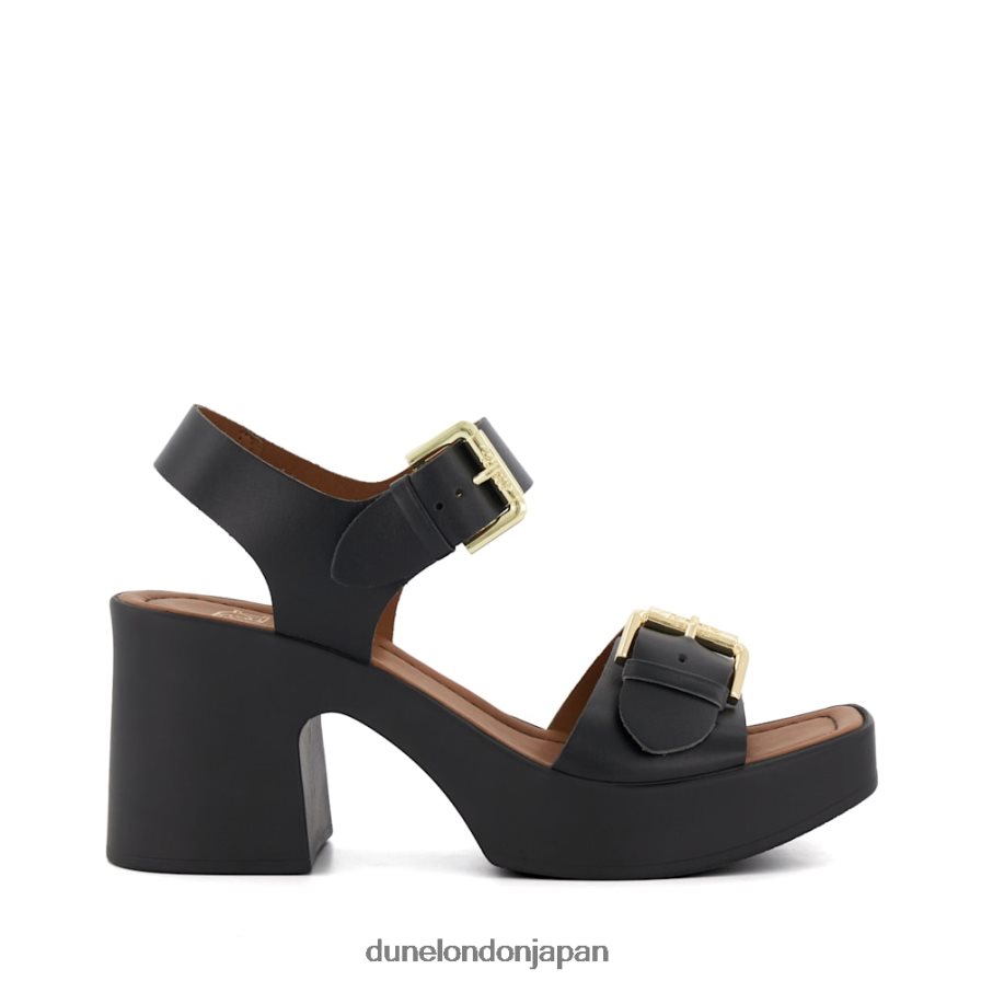 ジェニー レザープラットフォームサンダル 黒 女性 Dune London 4JB82R453