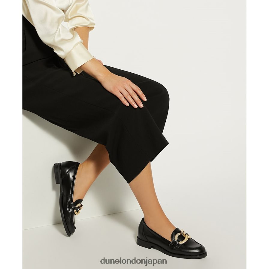 女神 チェーンディテール レザーローファー 黒 女性 Dune London 4JB82R46
