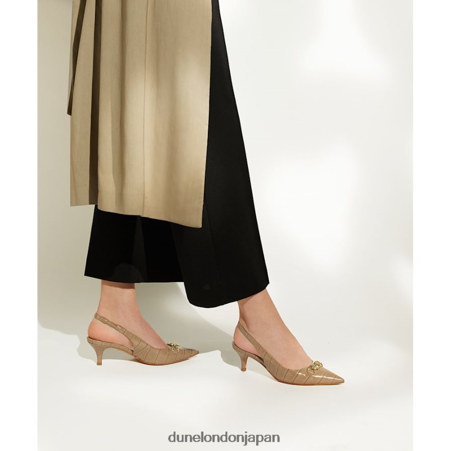現在 チェーントリムスリングバック キトゥンヒールコート トープ 女性 Dune London 4JB82R470