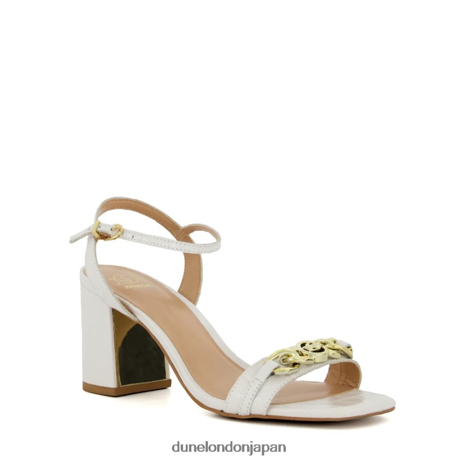 マニュアル ブランド チェーントリム ブロックヒール サンダル 白 女性 Dune London 4JB82R472