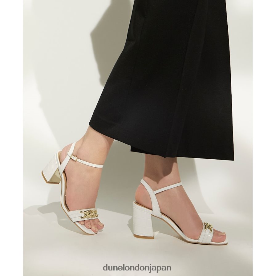 マニュアル ブランド チェーントリム ブロックヒール サンダル 白 女性 Dune London 4JB82R472