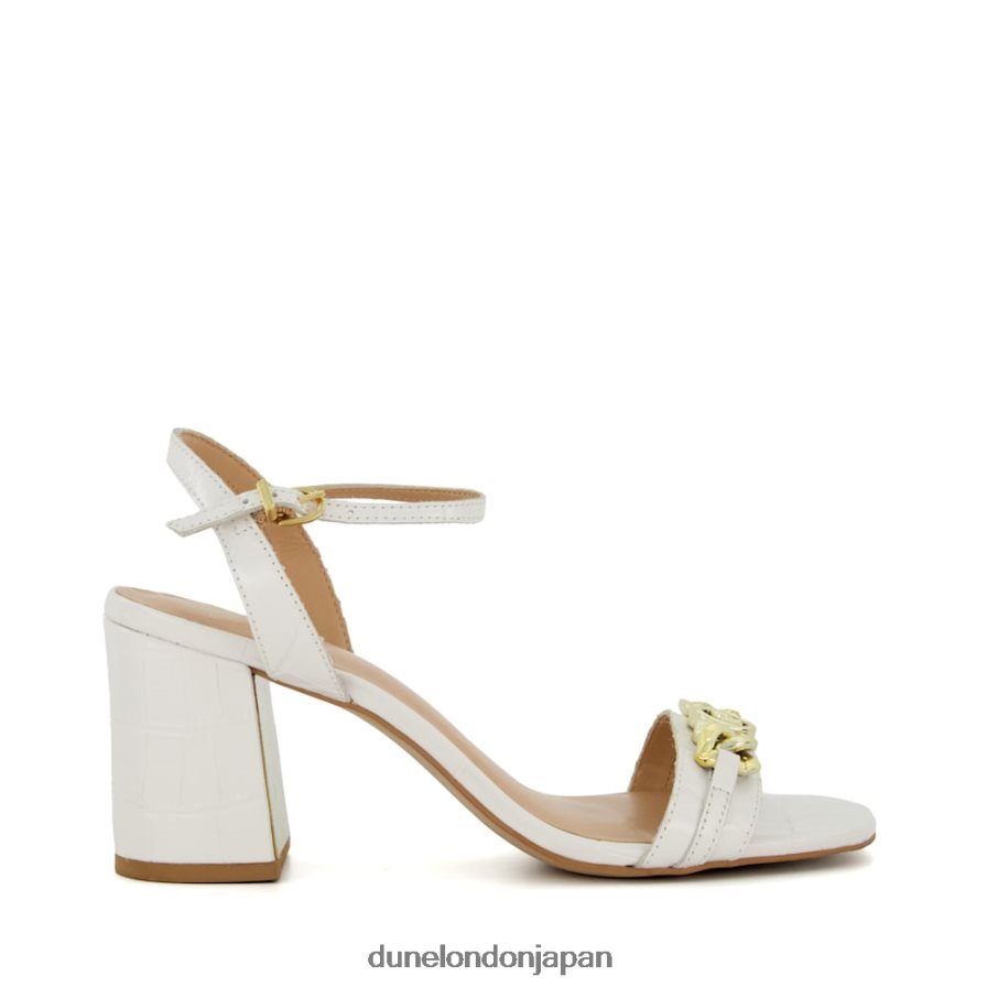 マニュアル ブランド チェーントリム ブロックヒール サンダル 白 女性 Dune London 4JB82R472
