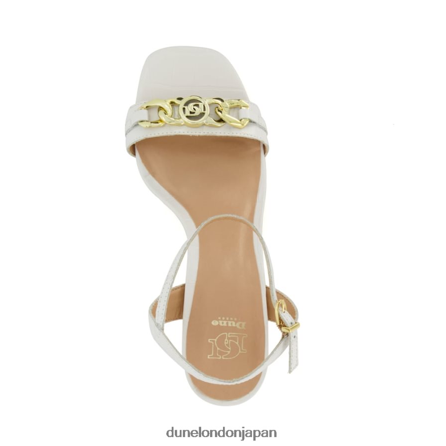 マニュアル ブランド チェーントリム ブロックヒール サンダル 白 女性 Dune London 4JB82R472