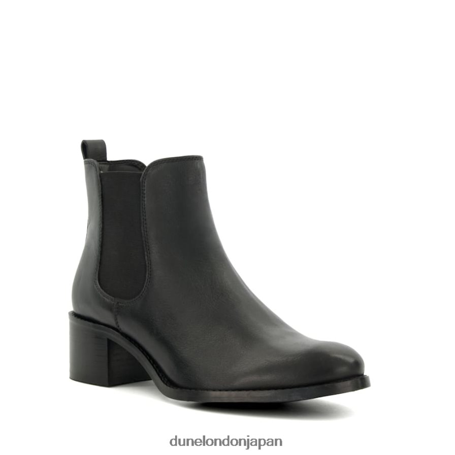 パノラマ レザー ブロックヒール アンクルブーツ 黒 女性 Dune London 4JB82R475