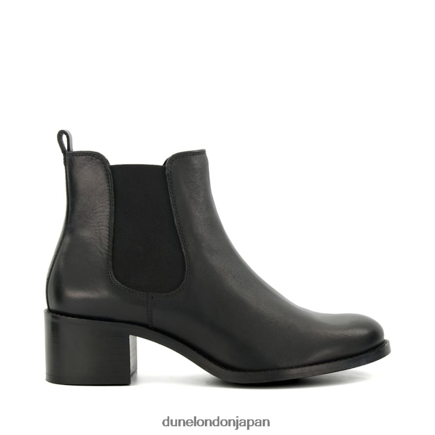 パノラマ レザー ブロックヒール アンクルブーツ 黒 女性 Dune London 4JB82R475
