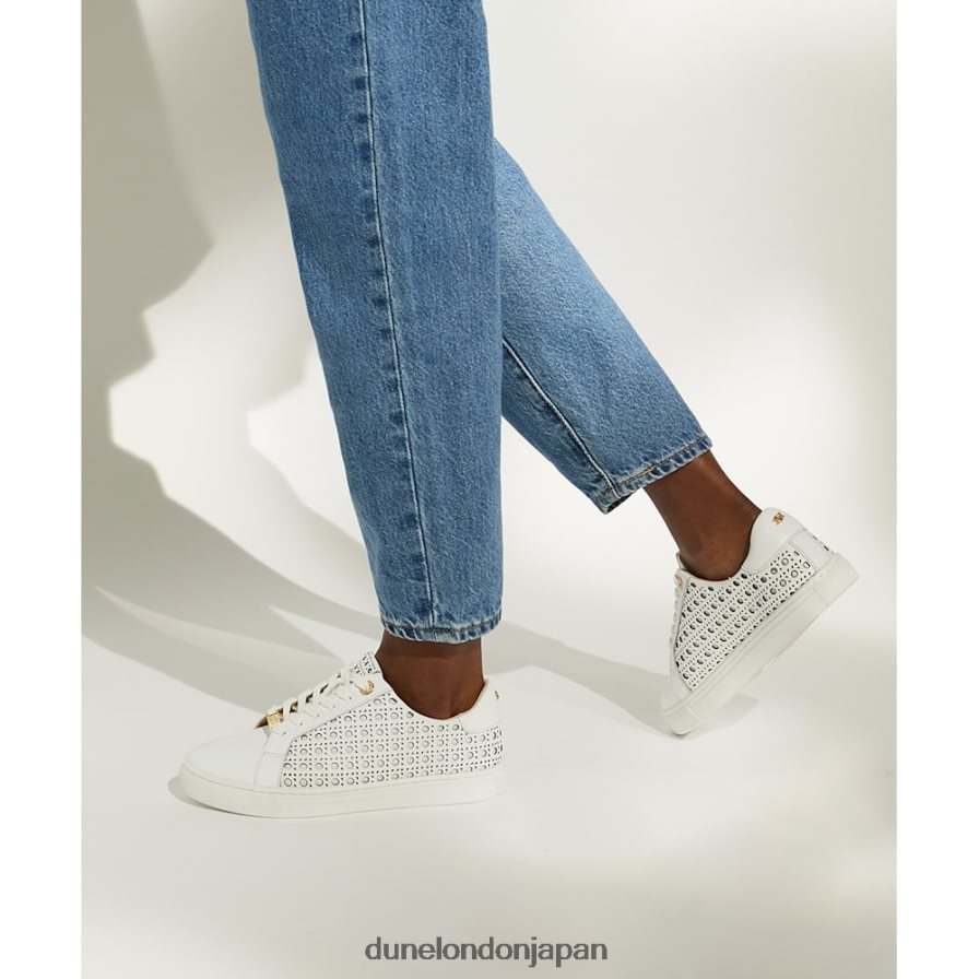 容易に レーザーカット レザースニーカー 白 女性 Dune London 4JB82R481