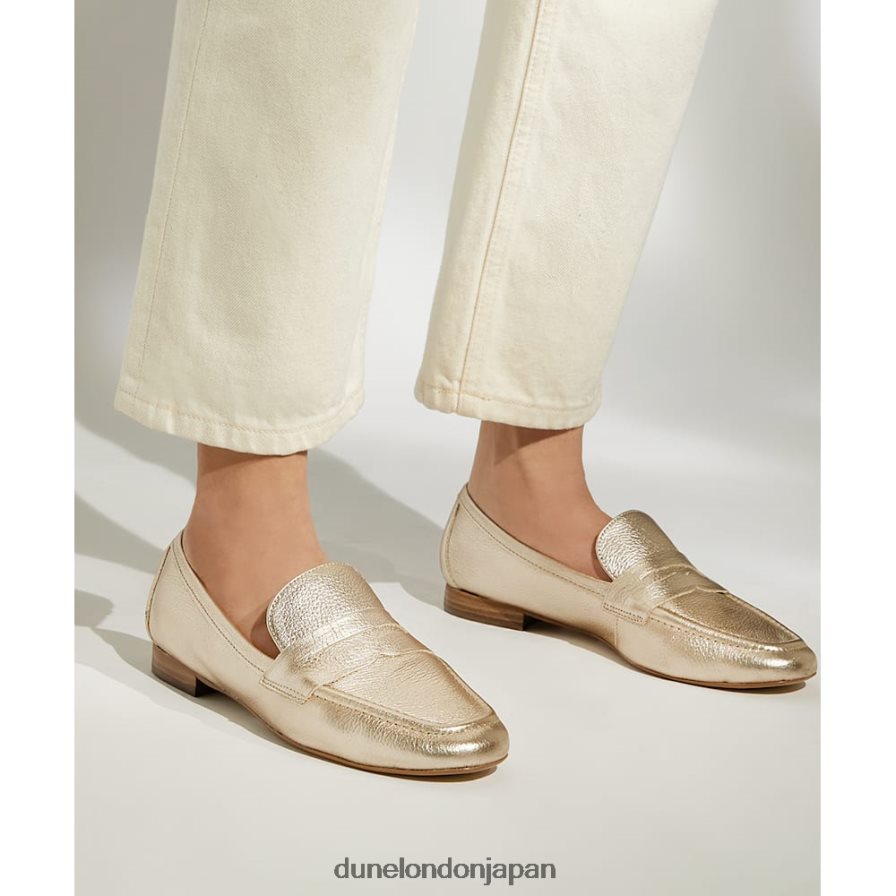 ジャネッタ フラットペニーローファー 金 女性 Dune London 4JB82R482