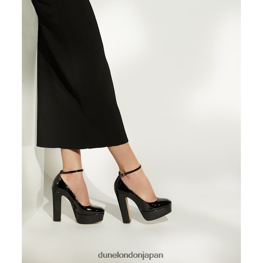 アーティスト アンクルストラップ パテントレザー プラットフォームコート 黒 女性 Dune London 4JB82R491