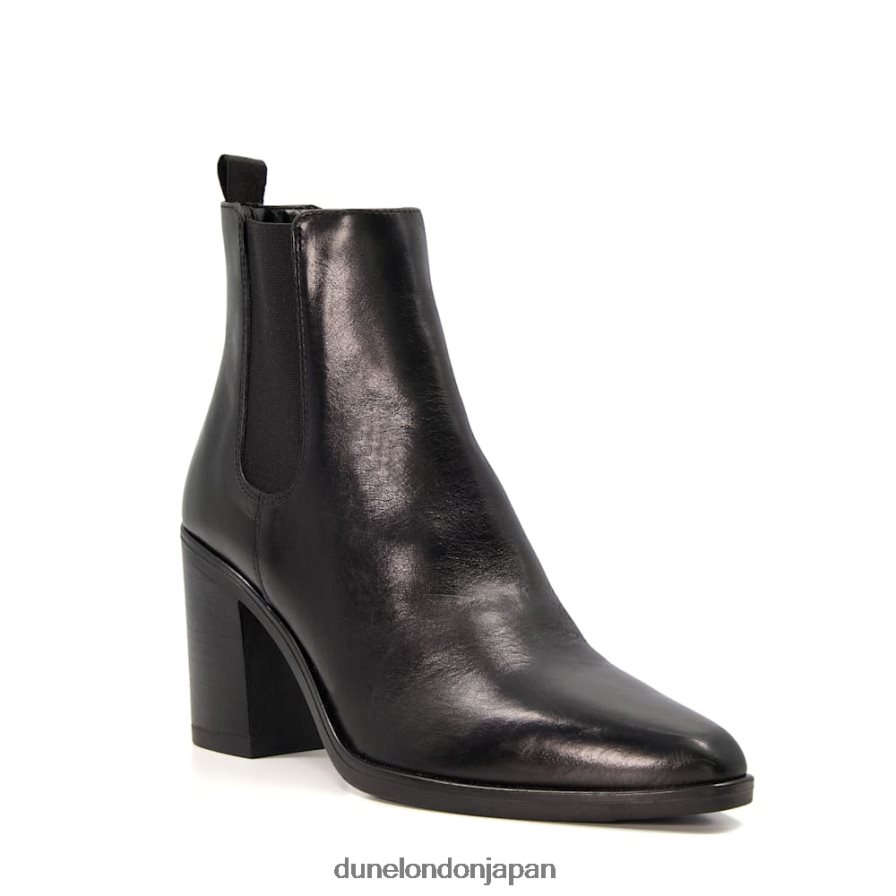 プレア レザーブロックヒール ウエスタンブーツ 黒 女性 Dune London 4JB82R499