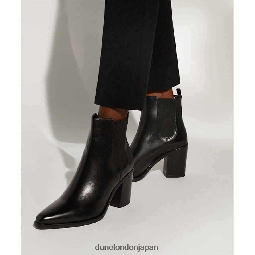 プレア レザーブロックヒール ウエスタンブーツ 黒 女性 Dune London 4JB82R499