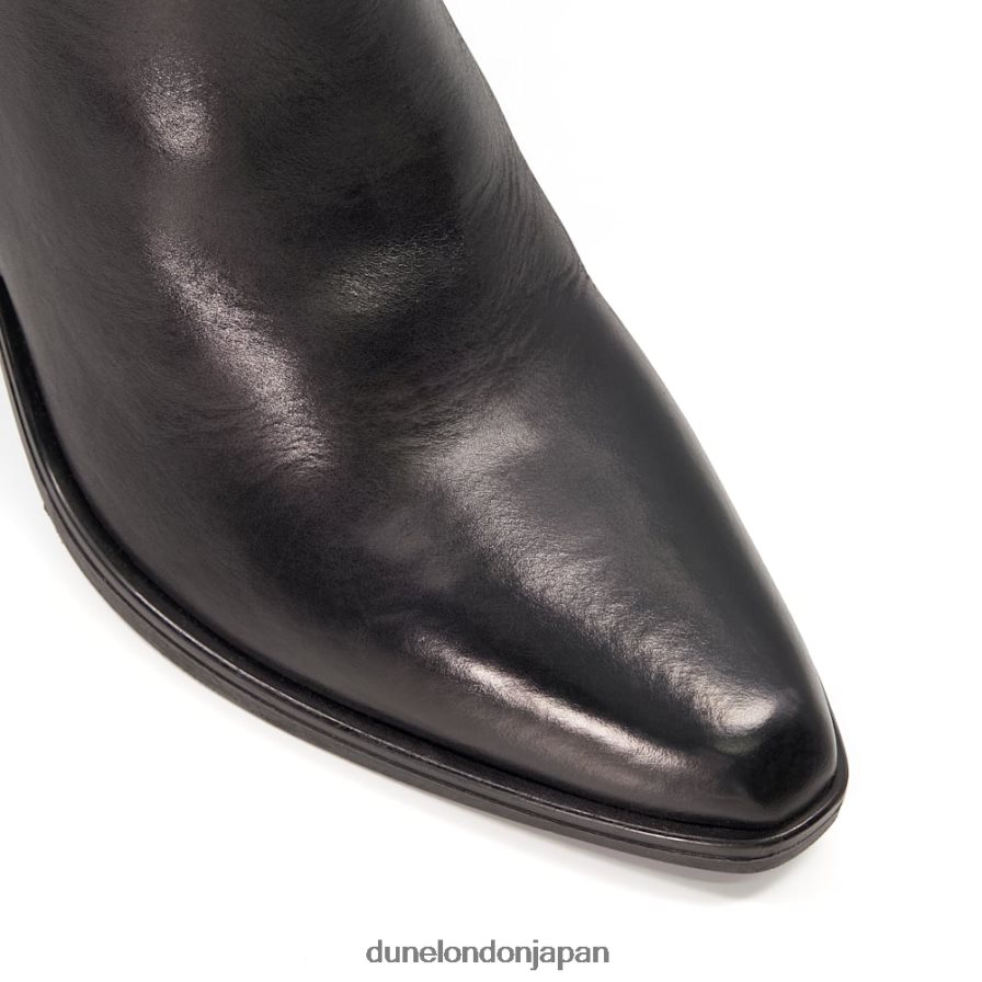 プレア レザーブロックヒール ウエスタンブーツ 黒 女性 Dune London 4JB82R499