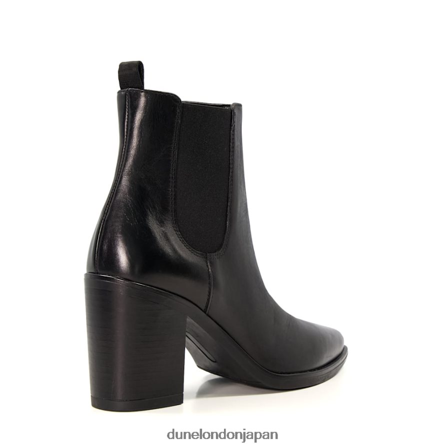 プレア レザーブロックヒール ウエスタンブーツ 黒 女性 Dune London 4JB82R499
