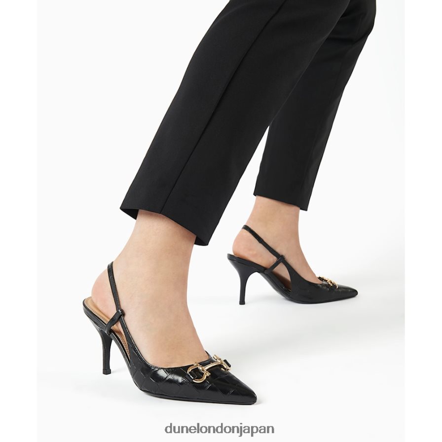 クリック クロコ調レザー スナッフルトリム スリングバック コート 黒 女性 Dune London 4JB82R509