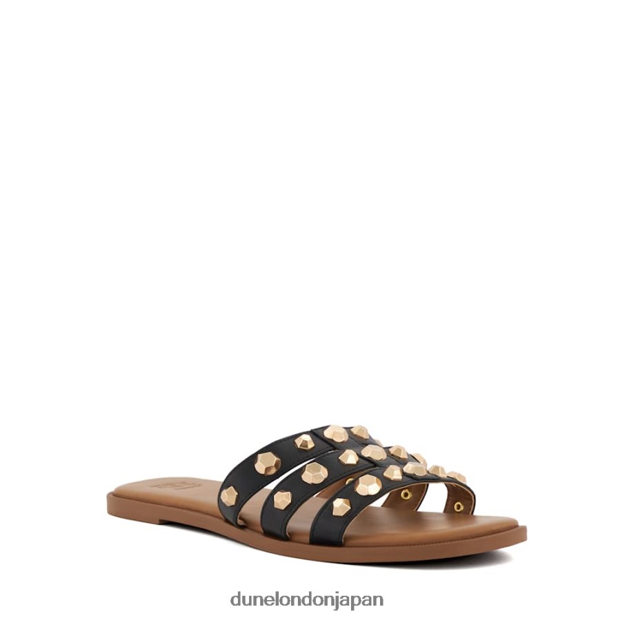 少し スタッドストラップ レザーフラットサンダル 黒 女性 Dune London 4JB82R52