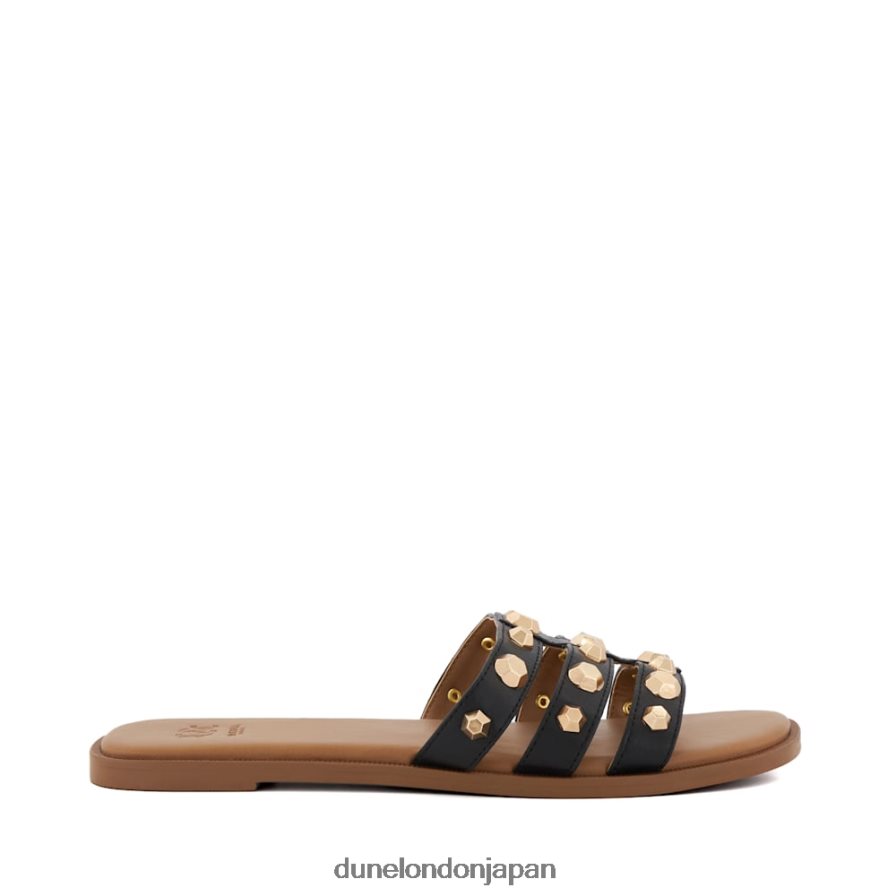 少し スタッドストラップ レザーフラットサンダル 黒 女性 Dune London 4JB82R52