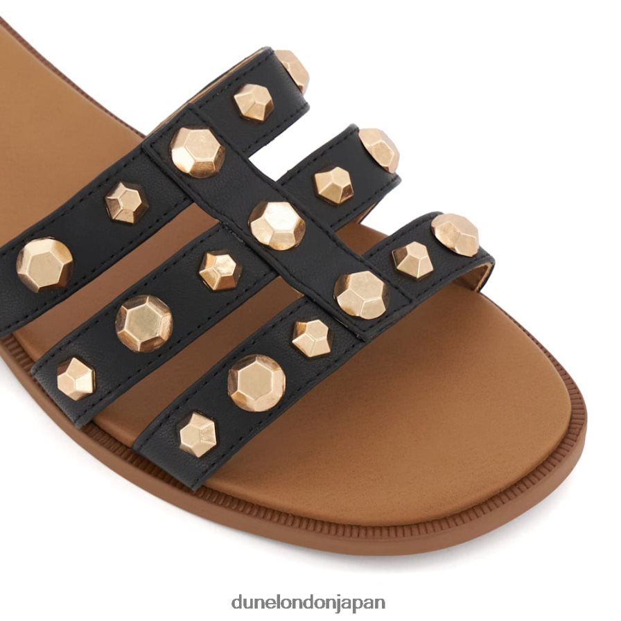 少し スタッドストラップ レザーフラットサンダル 黒 女性 Dune London 4JB82R52
