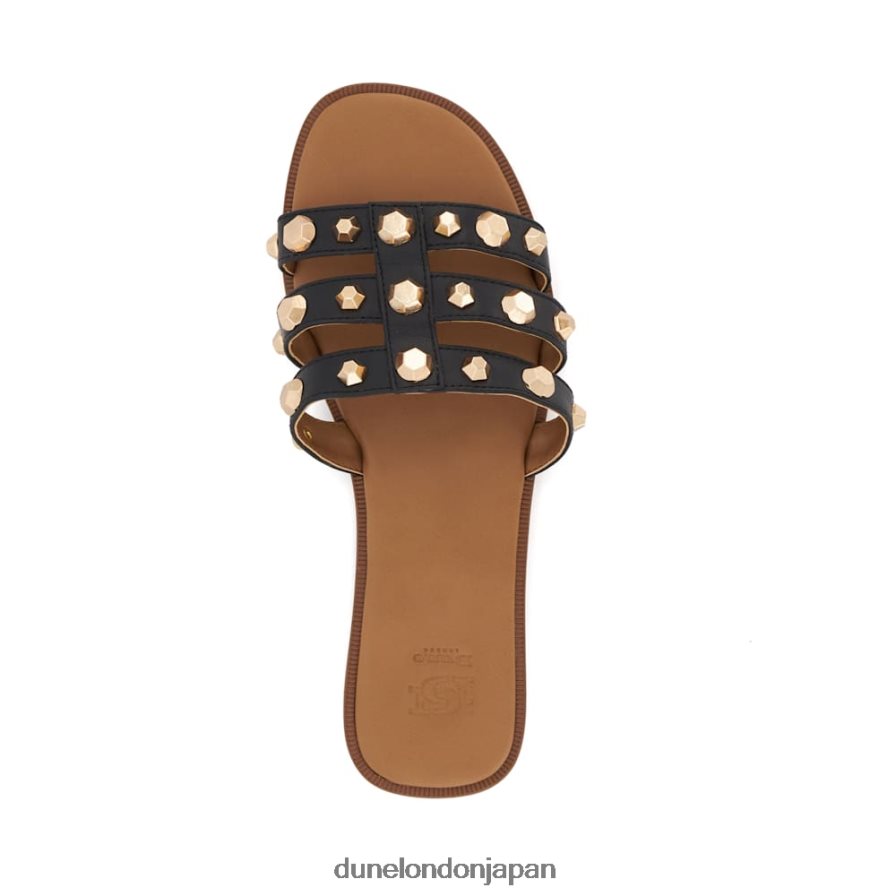 少し スタッドストラップ レザーフラットサンダル 黒 女性 Dune London 4JB82R52