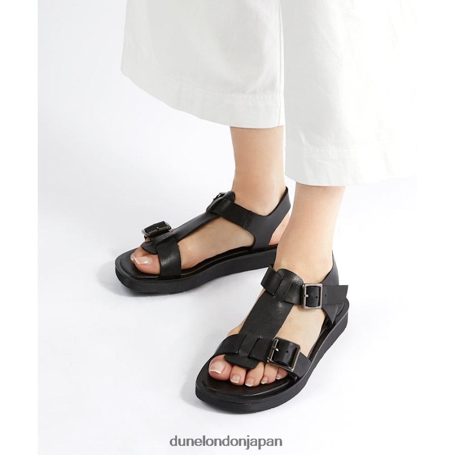 ラングリー チャンキーバックルフラットサンダル 黒 女性 Dune London 4JB82R535