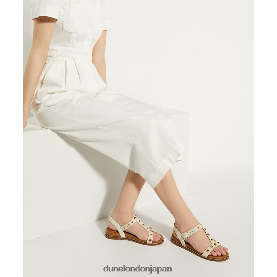 月桂樹 コンフォートフットベッド レザー スタッズ フラットサンダル 生成り 女性 Dune London 4JB82R53