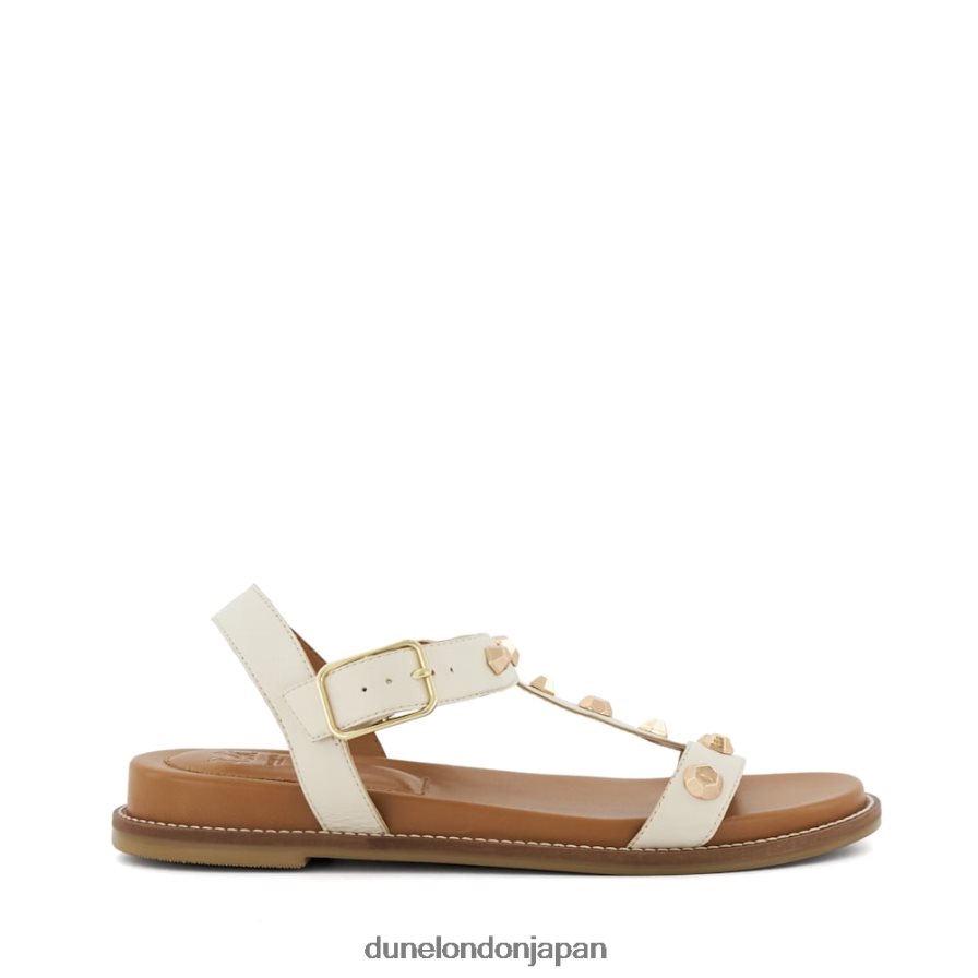 月桂樹 コンフォートフットベッド レザー スタッズ フラットサンダル 生成り 女性 Dune London 4JB82R53